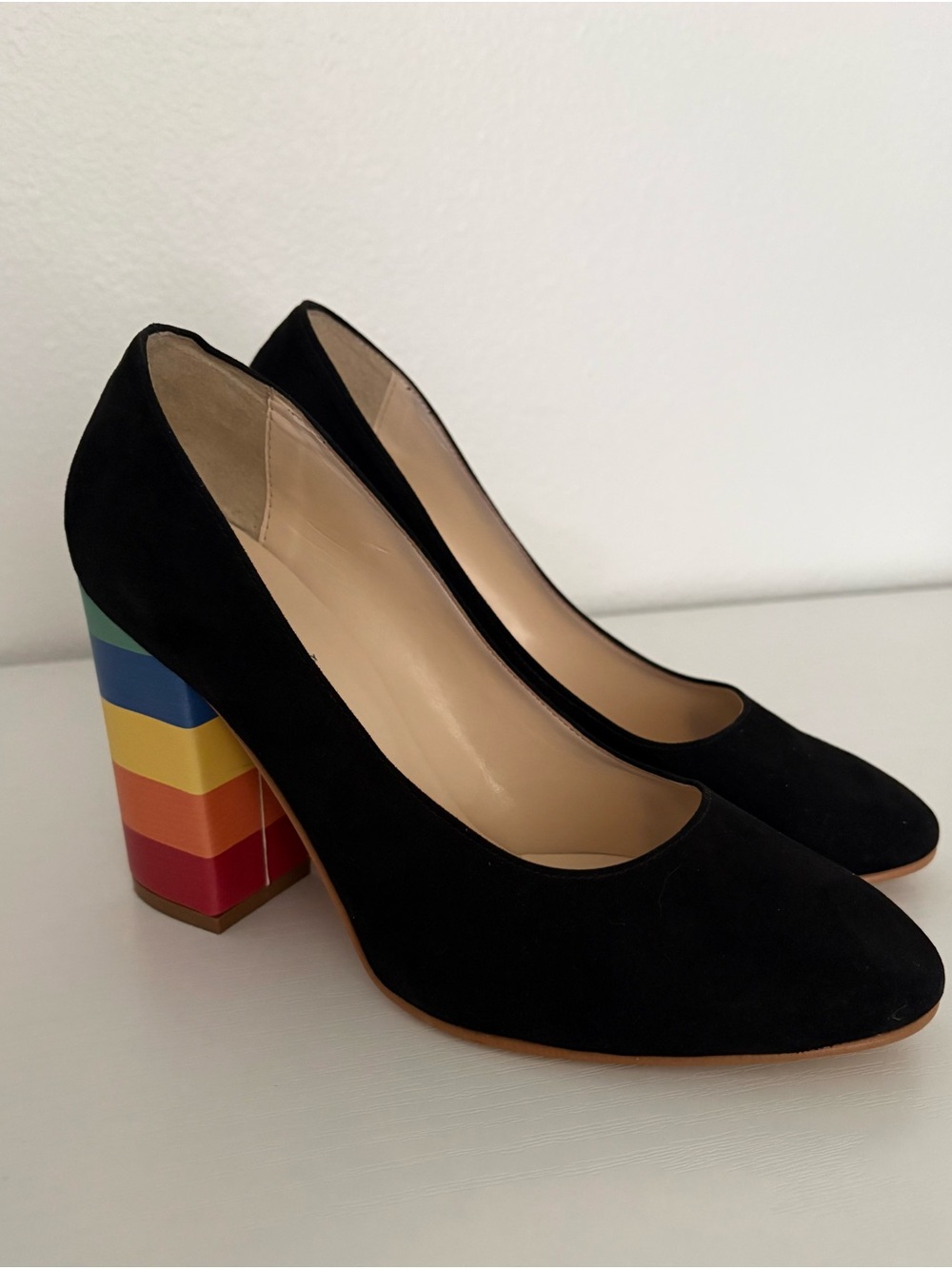 United Colors Of Benetton Black Suede Pumps with Multicolor Block Heel